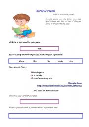 English Worksheet: Writing Acrostic Poems