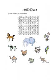 English Worksheet: Animals Puzzle
