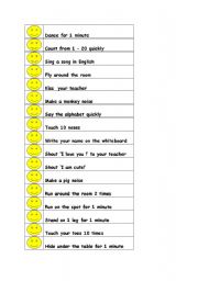English Worksheet: Lets Do It ! Board Game Forfeit Cards and Spelling cards