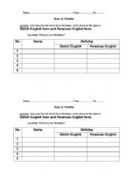 English Worksheet: birthday survey