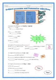 English Worksheet: Subject pronouns and possessive adjectives