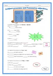 English Worksheet: Subject pronouns and possessive adjectives