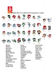 English Worksheet: Beijing 2008 - Disciplines