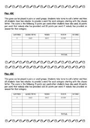 English worksheet: GAME: Play ABC