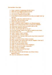 English Worksheet: Intermediate Class Quiz
