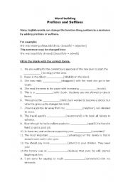 English Worksheet: Word building - prefixes and suffixes 