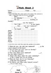 English Worksheet: past simple tense