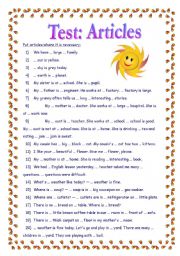 English Worksheet: Test: Articles