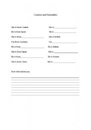 English Worksheet: Countries and nationalities