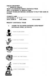 English Worksheet: present continuous