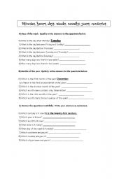 English worksheet: days, months, years