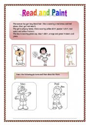 English Worksheet: Read and paint  ( 28th July)