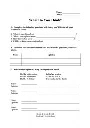 English worksheet: WHAT DO YOU THINK