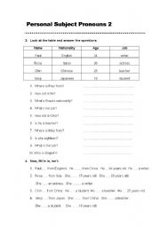 English worksheet: personal subject pronouns 2