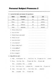 English Worksheet: personal subject pronouns 2