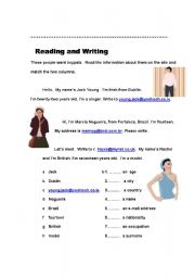 English worksheet: Reading and Writing