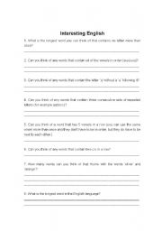 English Worksheet: Interesting English