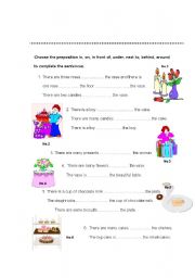 English Worksheet: in, on, in front of, under, next to, behind, around