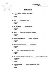 English Worksheet: Has/Have Exercise
