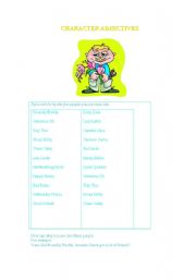 English worksheet: Character adjectives