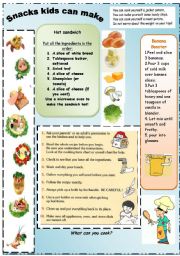 English Worksheet: Cooking. Snacks kids can make. 29.07.2008.