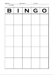 English Worksheet: BINGO vocabulary card