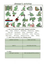 English Worksheet: dinosaurs activities