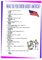 English Worksheet: What do you know about  America