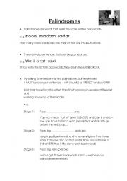 English Worksheet: Palindromes