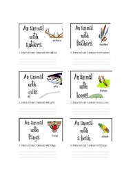 English worksheet: animals and its features