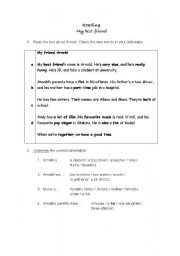 English worksheet: My best friend. Reading