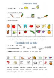 English Worksheet: countable - uncountable food and drinks