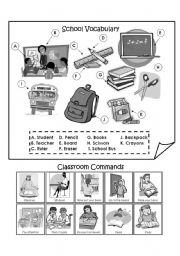 English Worksheet: School and Classroom Vocabulary - Greyscale