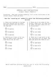 English Worksheet: addition and subtraction test