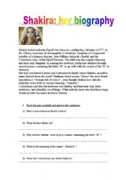 English Worksheet: Simple Past with Shakira