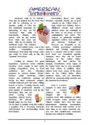 English Worksheet: Article (American eating habits)