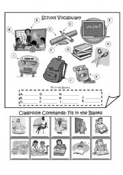 School and Classroom Vocabulary Fill in the Blanks - Greyscale