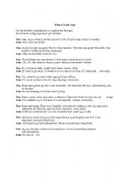 English Worksheet: What a Great Trip! Adverb Dialogue