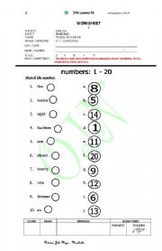 English worksheet: NUMBER 1 - 20