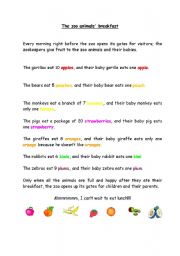 English worksheet: The zoo animals breakfast - plurals