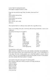 English Worksheet: Body parts lesson plan