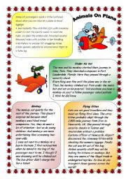 English Worksheet: ANIMALS ON PLANE. 30.07.2008