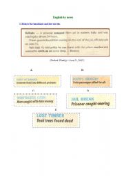 English Worksheet: Match the headlines and the news.