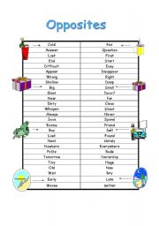 English Worksheet: opposites