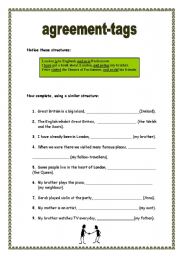 English Worksheet: Agreement-tags