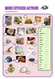 English Worksheet: More Kitchen Actions