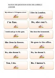 English Worksheet: Cards for elementary level part 2 (answers)