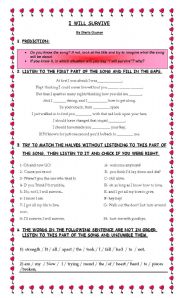 English Worksheet: I WILL SURVIVE!  Song - Part 1