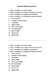 English Worksheet: Gerund and Infinitive Interview Questions