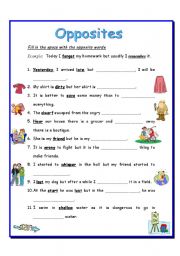 English Worksheet: opposites